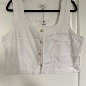 Banana Republic White Linen-Blend Button Crop Top